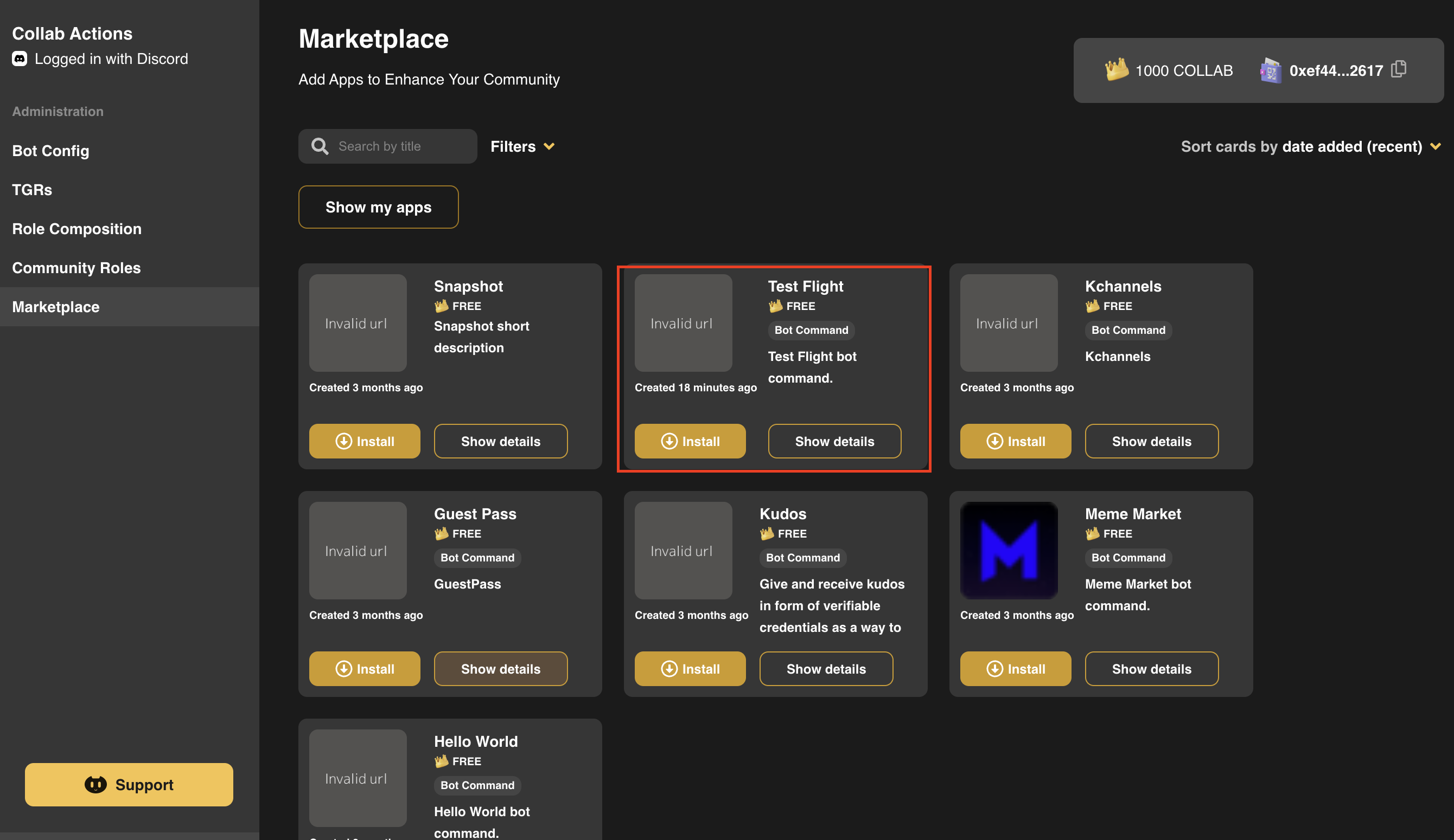 Installing the Test Flight Mini App from Collab.Land Markeplace